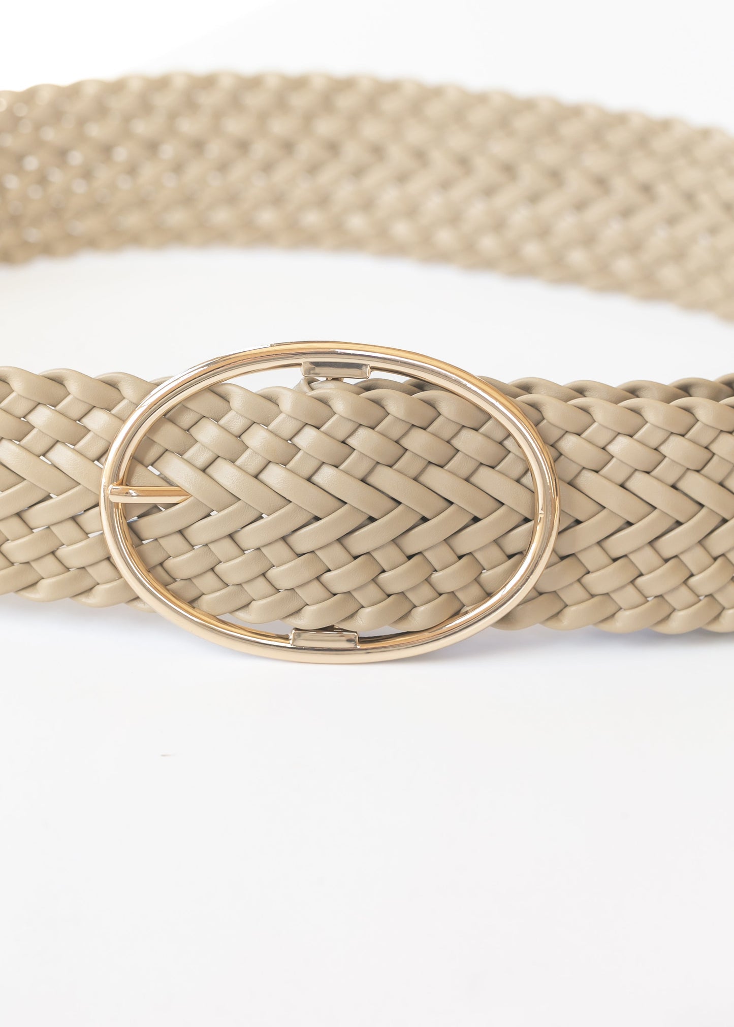 Wide Woven Oval Buckle Belt