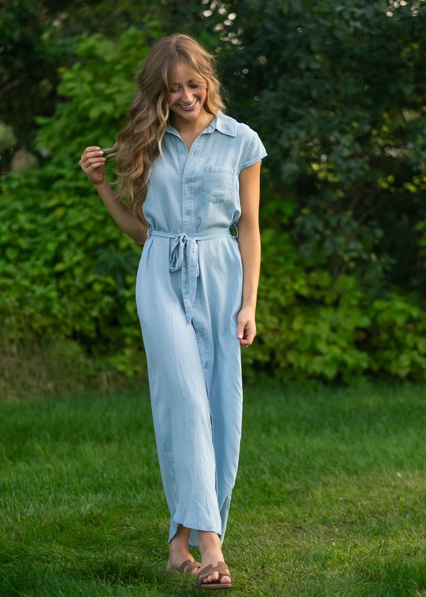 Willow Cap Sleeve Chambray Belted Midi Dress