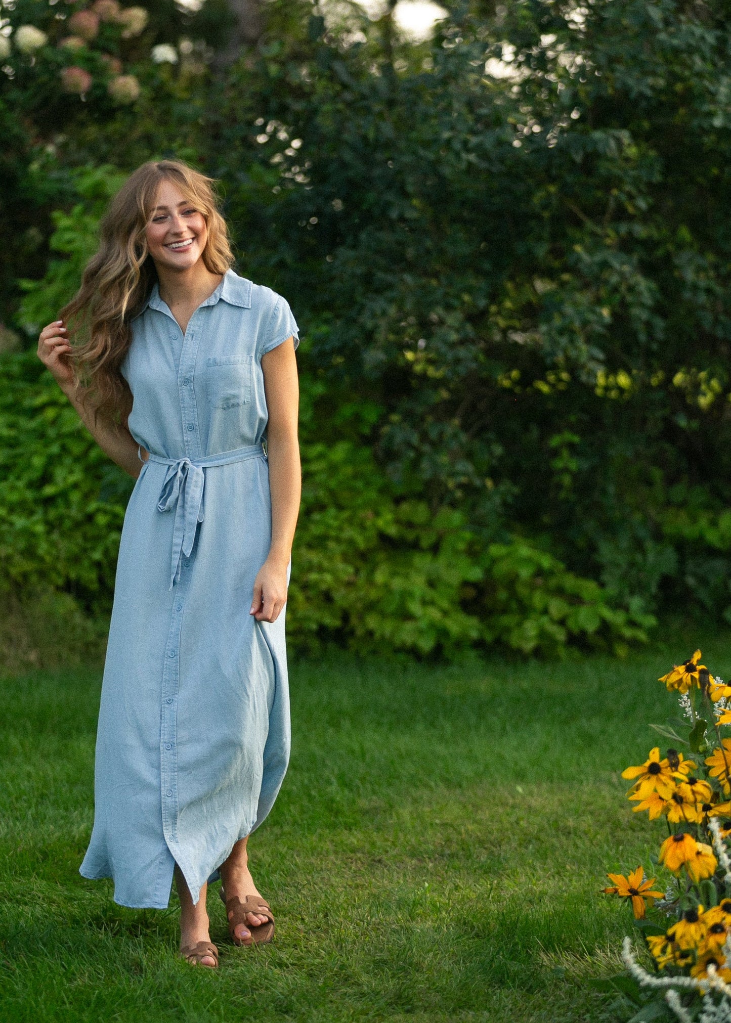 Willow Cap Sleeve Chambray Belted Midi Dress