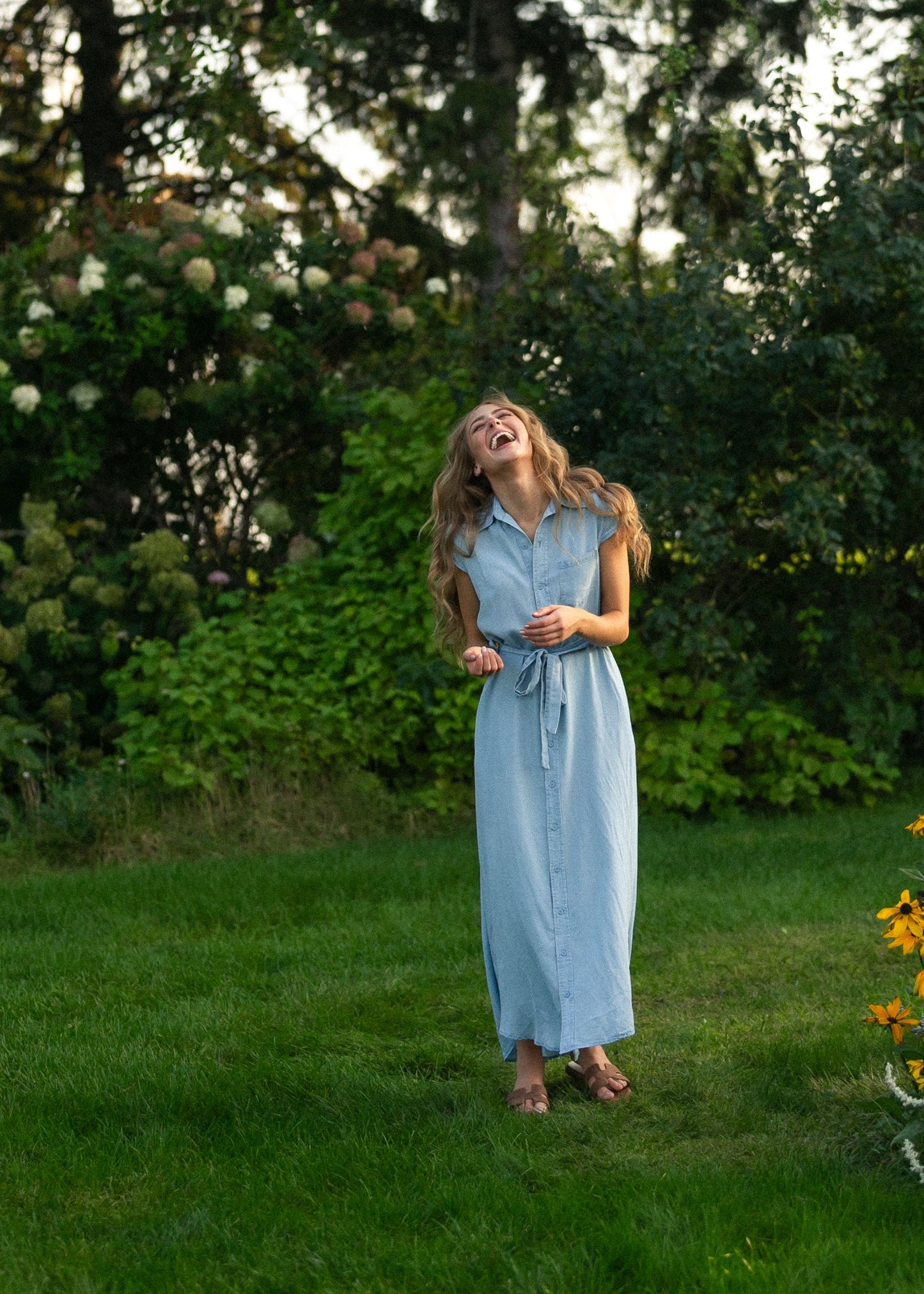 Willow Cap Sleeve Chambray Belted Midi Dress