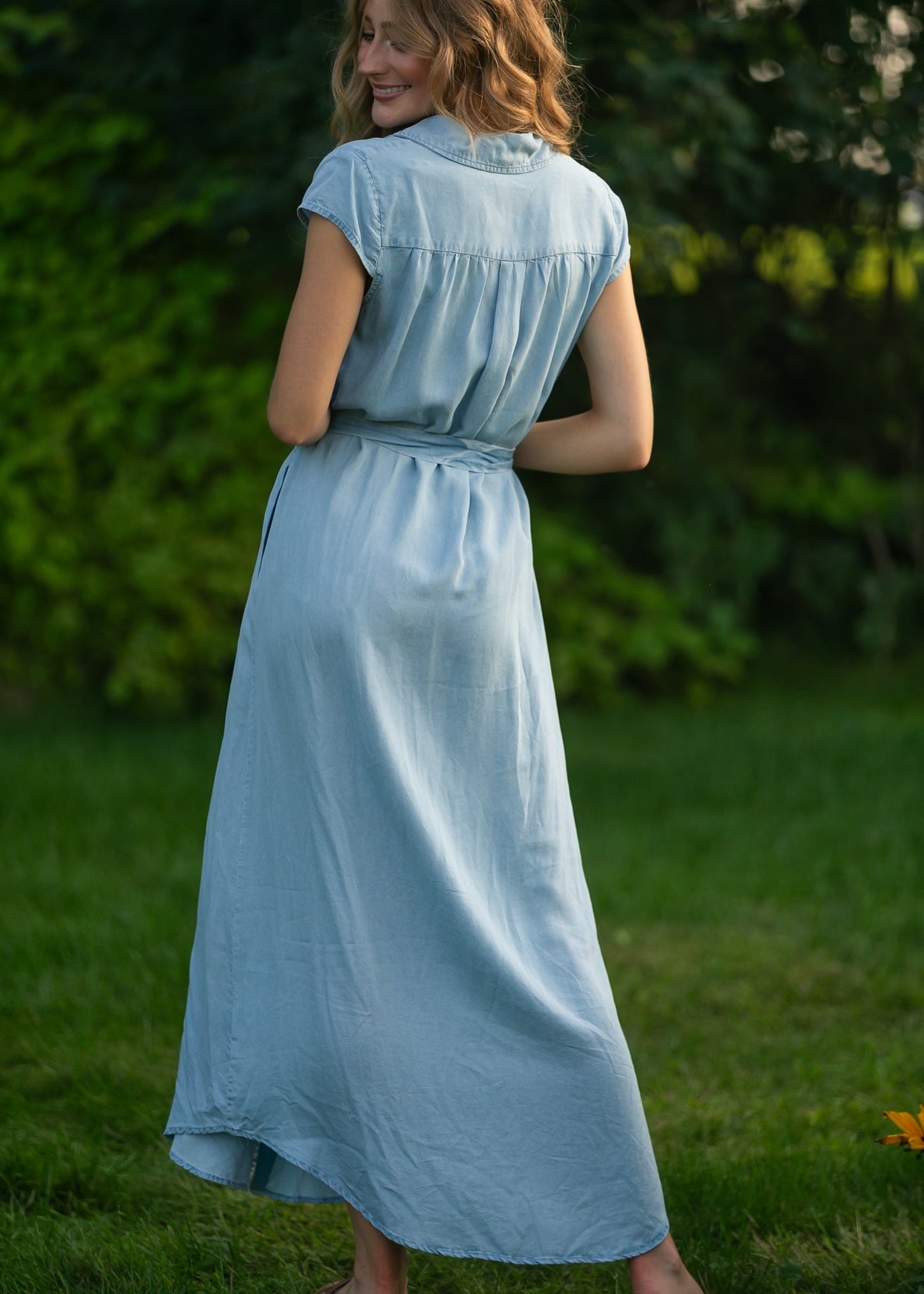 Willow Cap Sleeve Chambray Belted Midi Dress