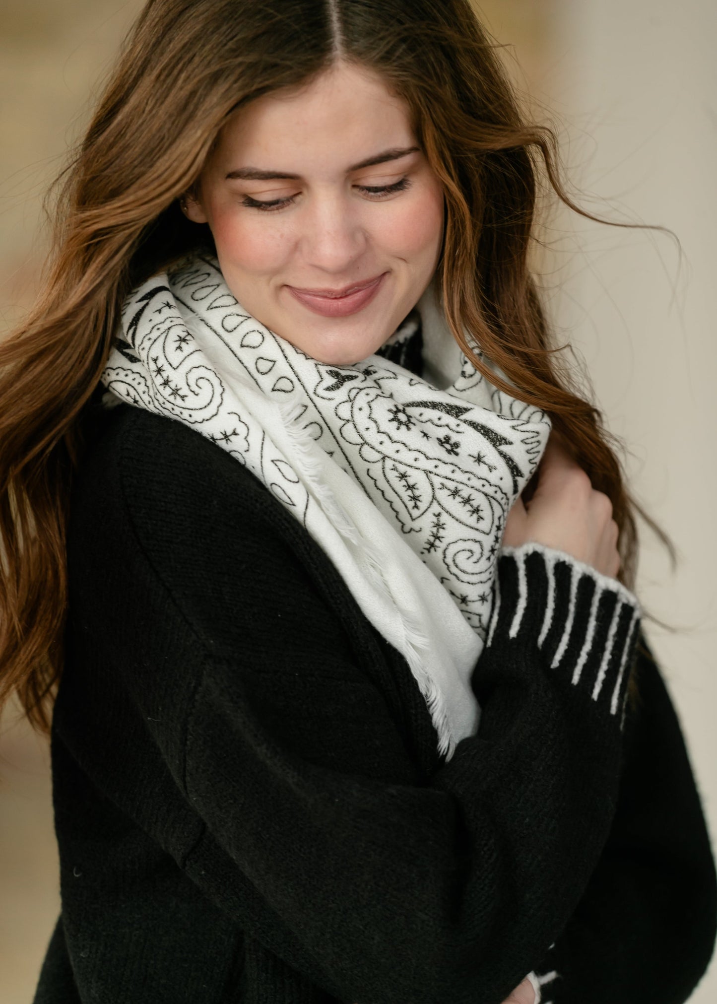 Wool Blend Bandana Print Square Scarf
