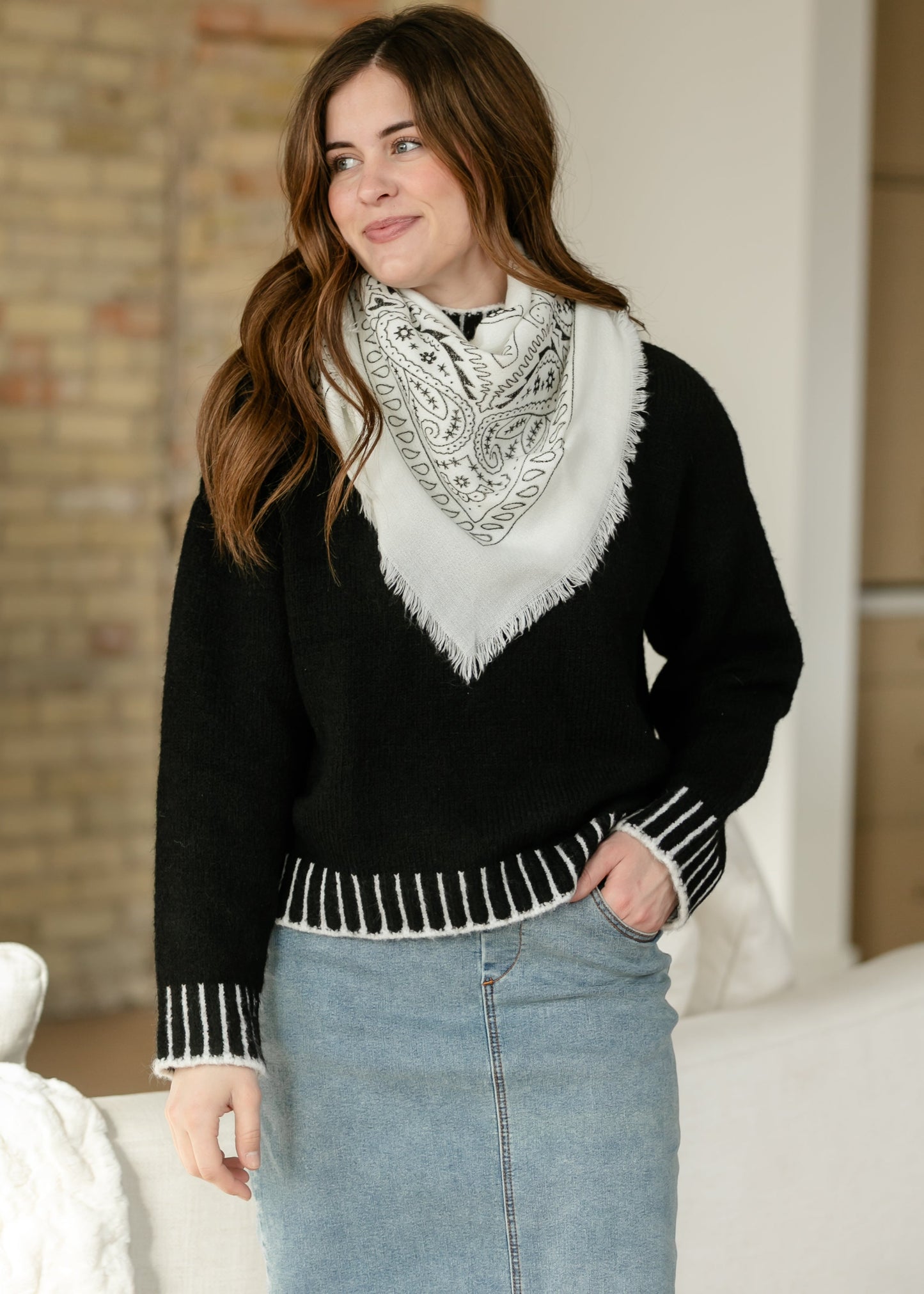 Wool Blend Bandana Print Square Scarf