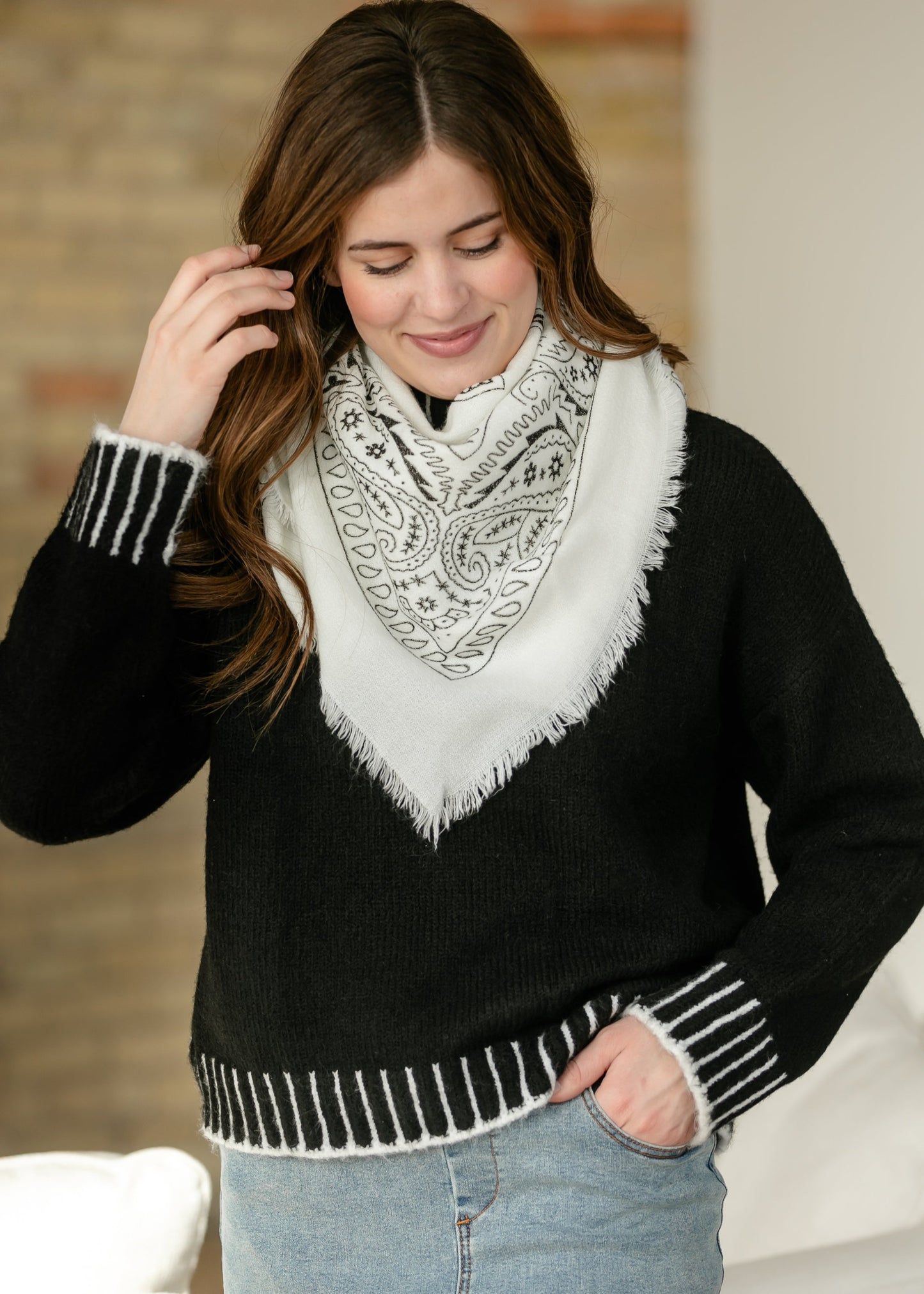 Wool Blend Bandana Print Square Scarf